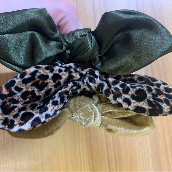 Set of 3 Bunny Ear Scrunchies - Leopard/Gold/Olive - Picture 5 of 6